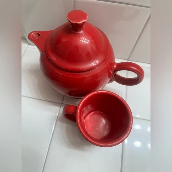 fiestaware red teapot cup mug lid vintage home decor - Picture 3 of 8